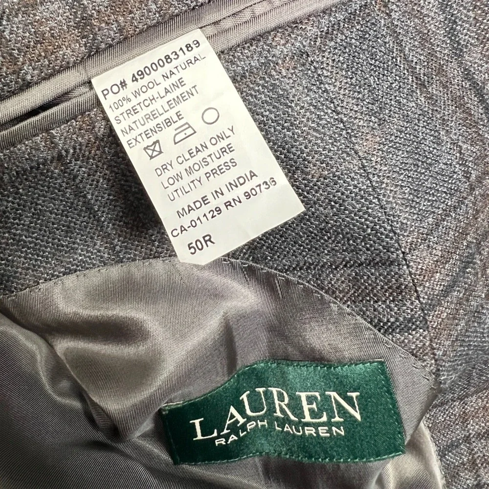 Lauren Ralph Lauren Mens 50R Grey Brown Plaid 100% Wool Natural Stretch Blazer